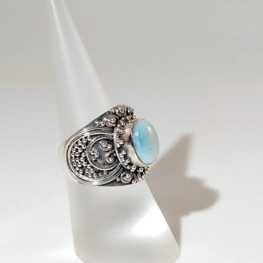 Bali Larimar Ring Sterling Silver Size 6